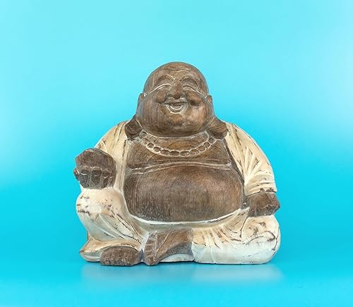 Miniatura 7 de G6 Collection - Figura decorativa hecha a mano diseño de buda feliz de risa de madera tallada a mano sonriente y sentada hecha a mano decoración