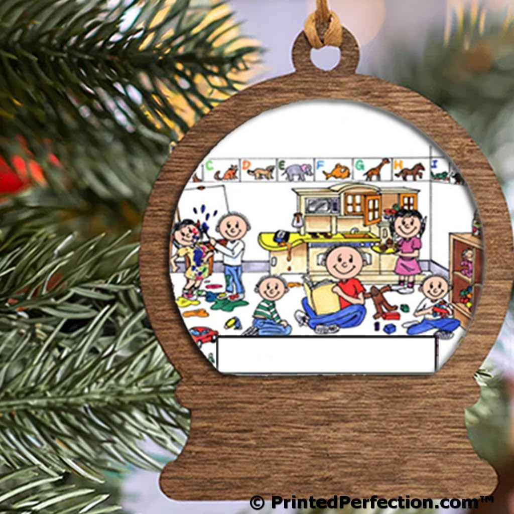 PrintedPerfection.com Personalized Day Care Worker - Male Wooden Snow Globe Shaped Christmas Ornament