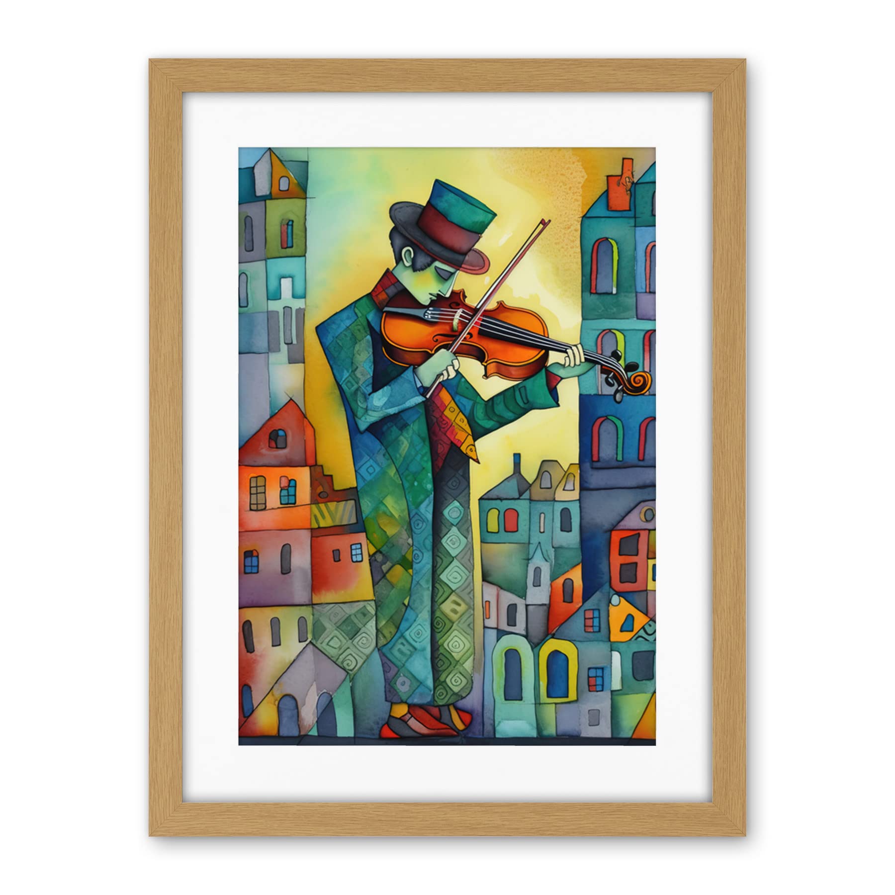 Artery8 Fiddler On The Roof Folk Art Watercolour Painting Artwork Framed Wall Art Print 18X24 Inch