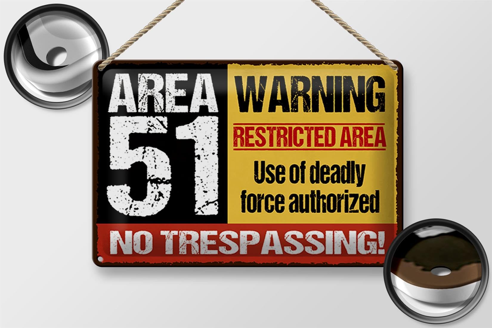 Femer Tabliczka blaszana sentencja 30 x 20 cm Area 51 Warning restrictes Area dekoracyjna tabliczka tin Sign