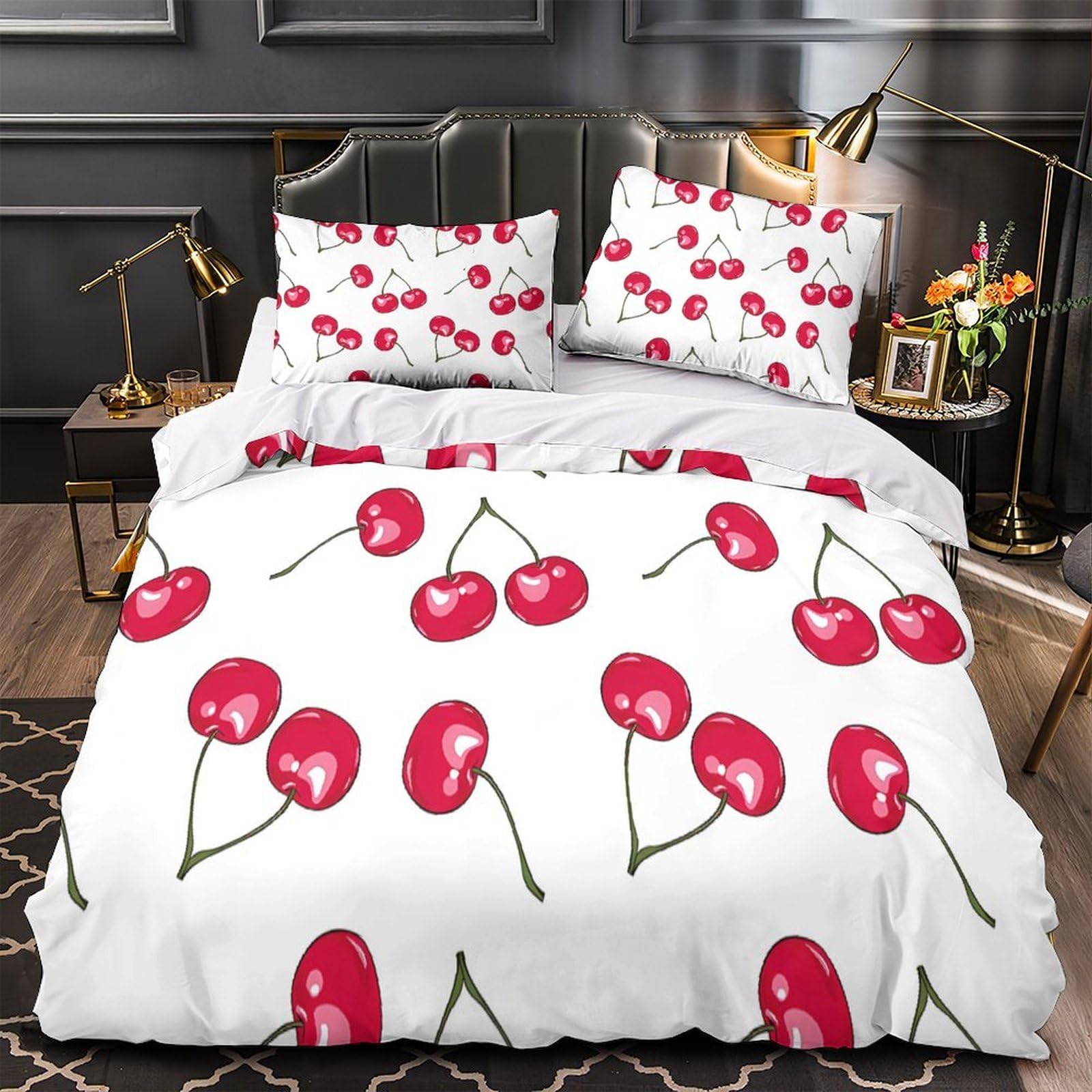 Housse de couette cerise 220x240 pour une chambre de couple moderne et fraîche