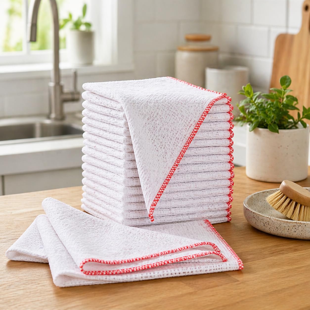 Extra Large Dish Cloths 100% Cotton (40 x 50 cm) – Absorbent Kitchen Cleaning Cloths, Reusable White Dish Towels, Multipurpose Cleaning Rags (15)