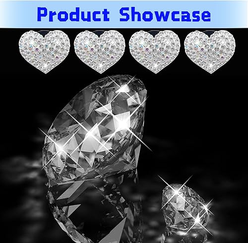 Miniatura 4 de 4 clips de salida de aire acondicionado de automóvil, 1.07 x 1.07 pulgadas, en forma de corazón con clip de ventilación de diamantes de imitación,