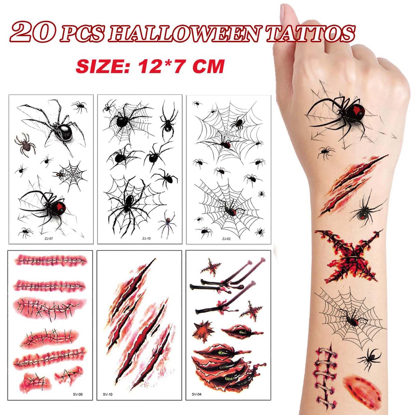 JOOTUEPO 20 Sheets Halloween Tattoos, Zombie Scars Tattoos Stickers, Makeup Halloween Face Stickers - Image 2