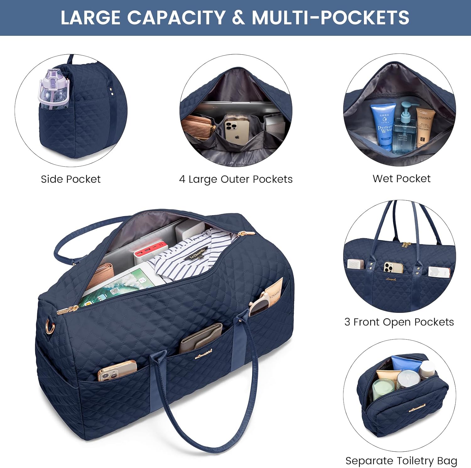 LOVEVOOK Travel Duffle Bag,Weekender Bags for Women Overnight Bag with Shoe Compartment, Carry on with Toiletry Bag,Duffel Bag with Wet Pocket,Hospital Bags for Labor and Delivery - Image 2