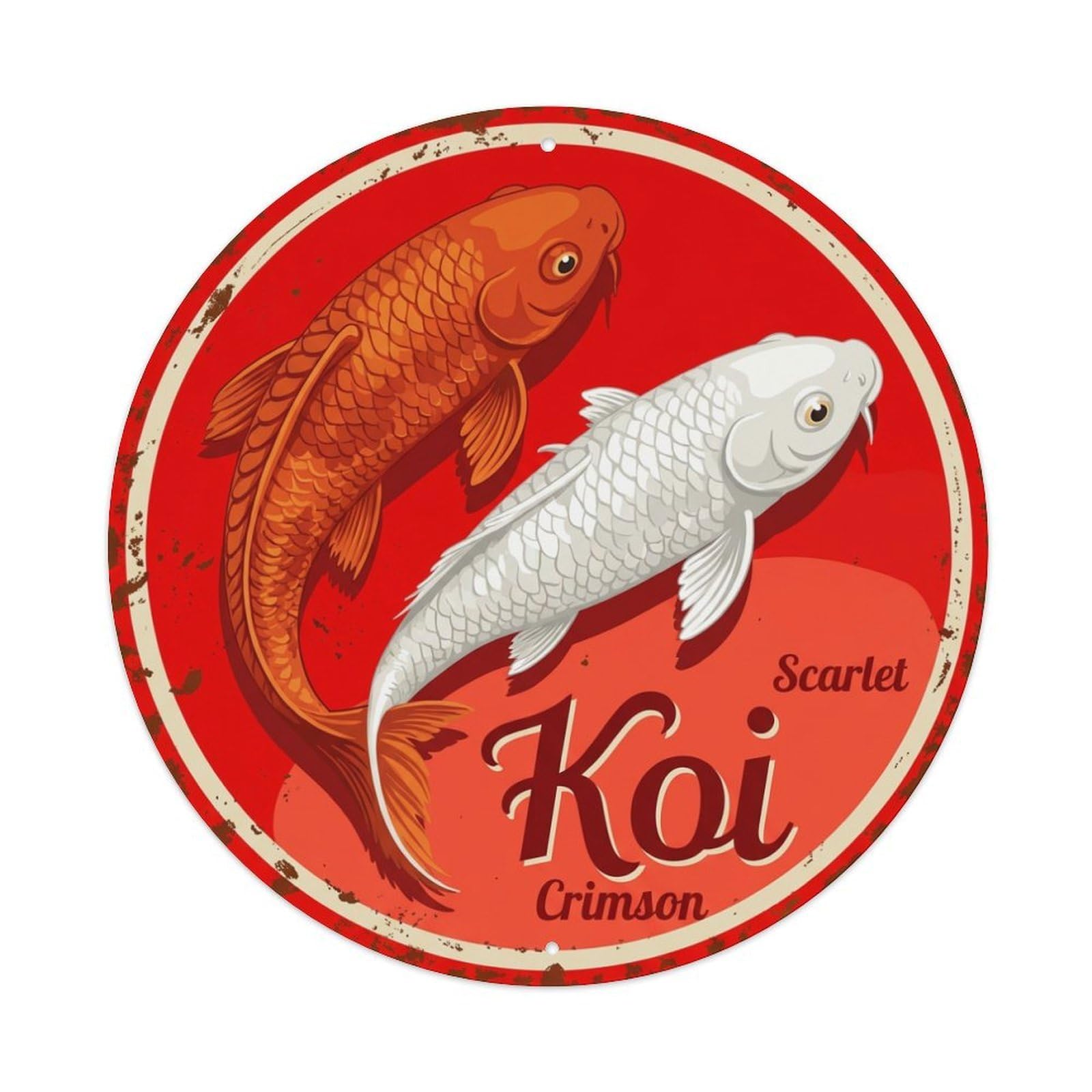 Koi Fish Scarlet Crimson Waters Red Bright Intense Bold Metal Tin Sign