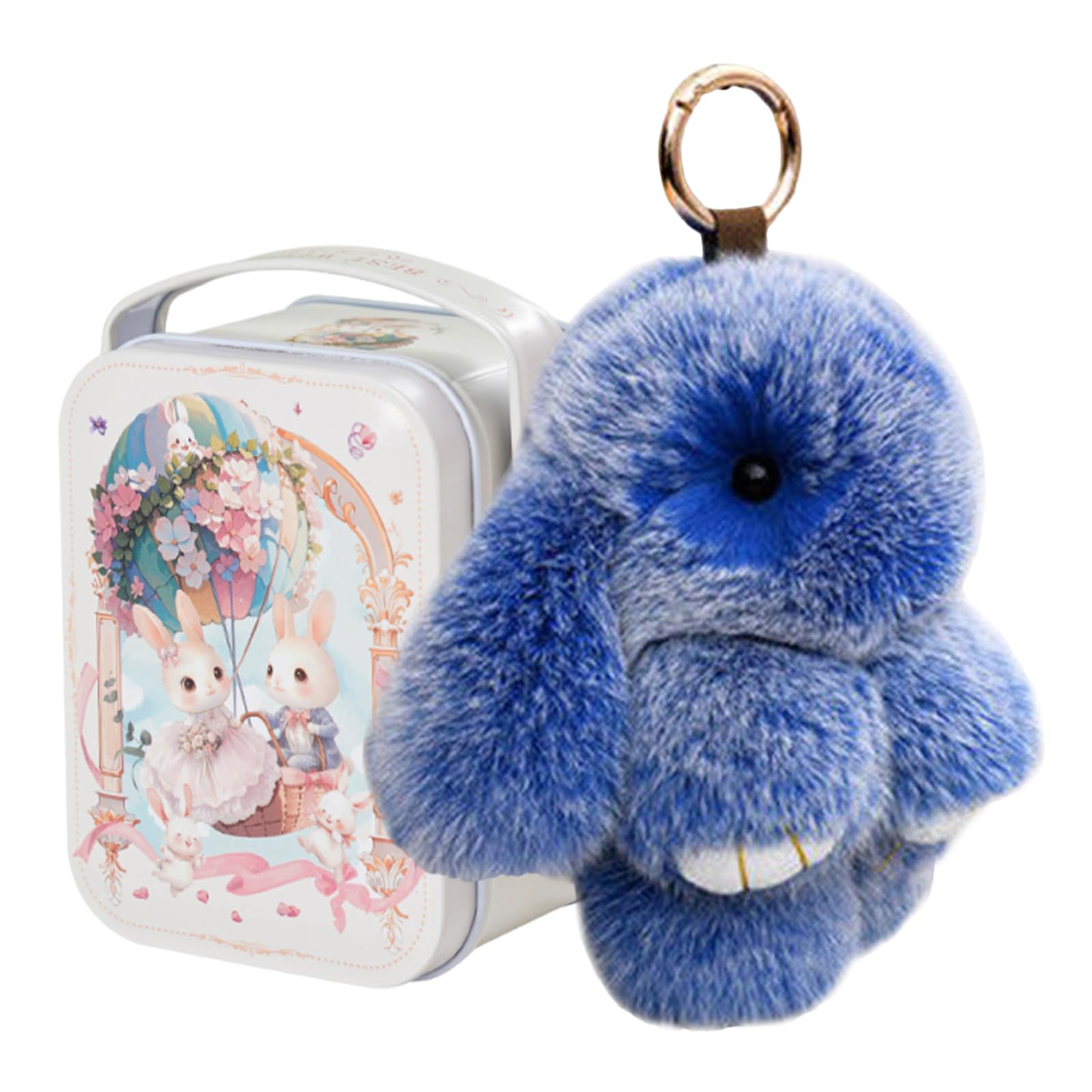Bunny Lulu Keychain with Tin Box – Soft Plush Rabbit Pendant, Cute Fluffy Trinket, Adorable Key Ring Charm and Handbag Ornament for Women and Girls
