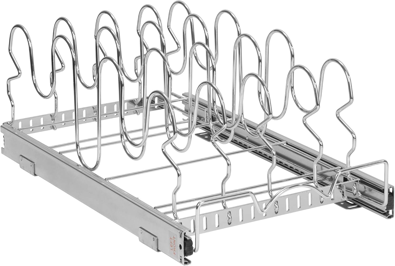 Pull Out Pan Lid Organizer Rack for Cabinet - for Pots, Pans, Lids, Sliding Storage Holder Rack for Kitchen Cabinet -12.5" W X 21” D X 8" H - Heavy Duty with 5 Year Limited Warranty, Chrome
