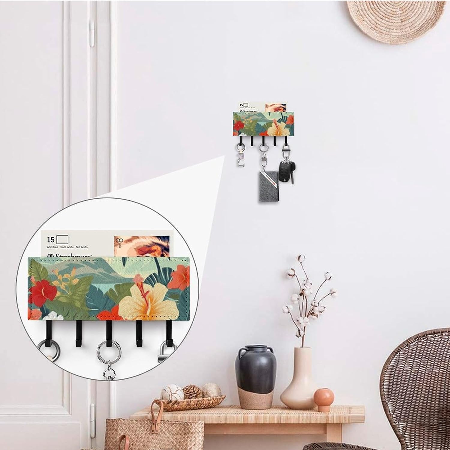 Summer Hawaiian Key Holder with 5 Hooks Mail Organizer for Wall Black-style image 4