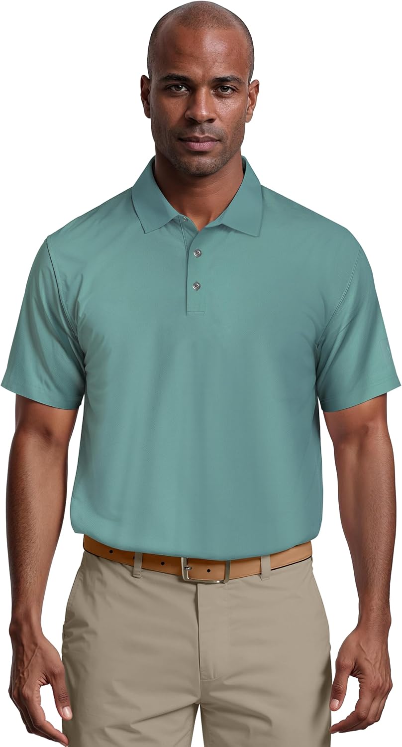 PGA TOUR Mens Airflux Solid Mesh Short Sleeve Golf Polo Shirt
