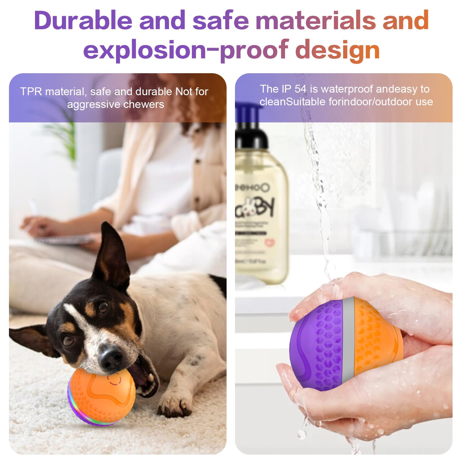 Balle interactive pour chien, jouet à rouler automatique, balle animée pour chiens de taille moyenne/grande pour soulager l'ennui, balles pour chien à mouvement automatique activé avec flash LED