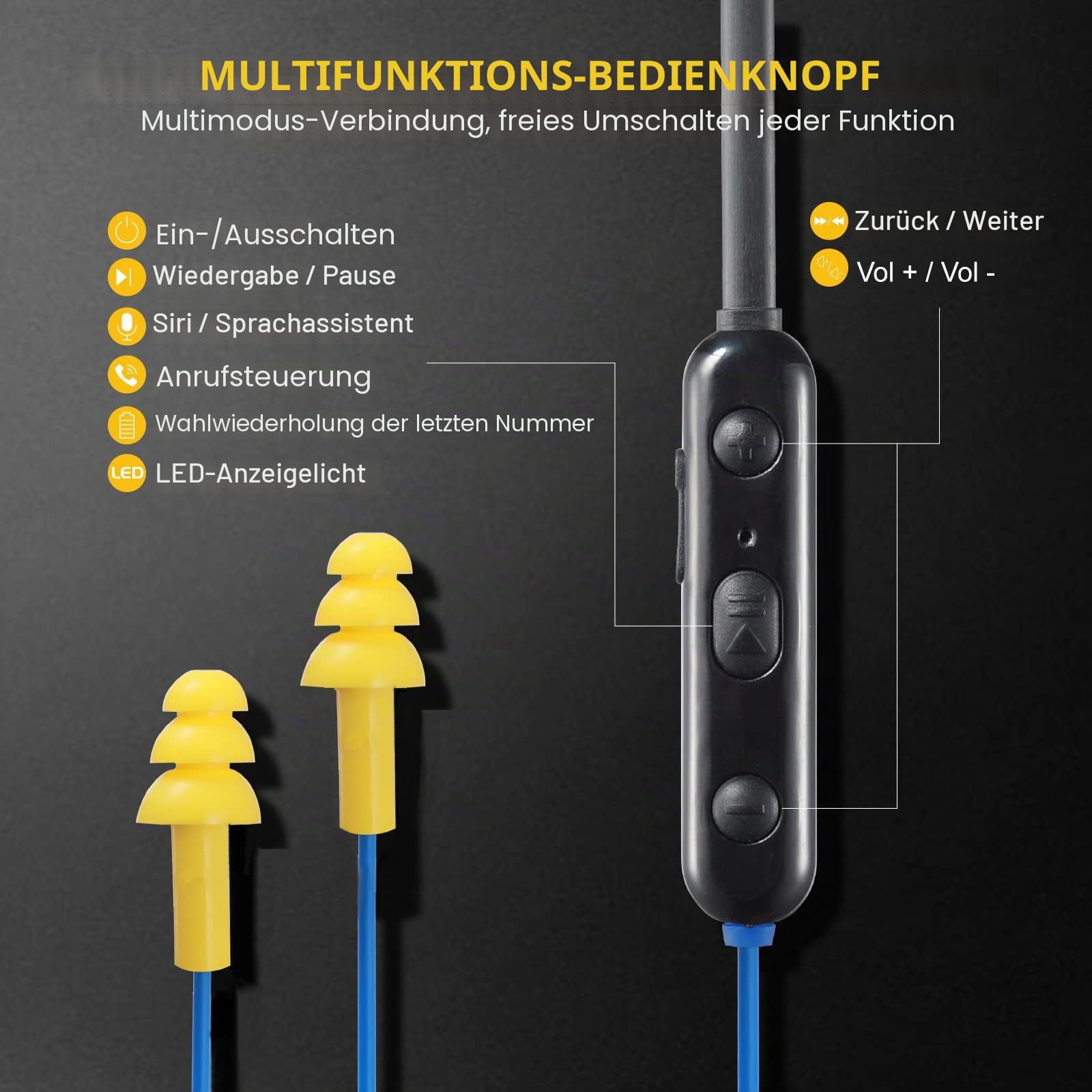 Bluetooth-Ohrstöpsel-Kopfhörer, Nackenbügel, Bluetooth-Ohrstöpsel, kabellos, 28 dB Geräuschreduzierung, In-Ear-Kopfhörer, isolierende Ohrhörer mit Mikrofon, IPX5 wasserdicht, 16 Stunden