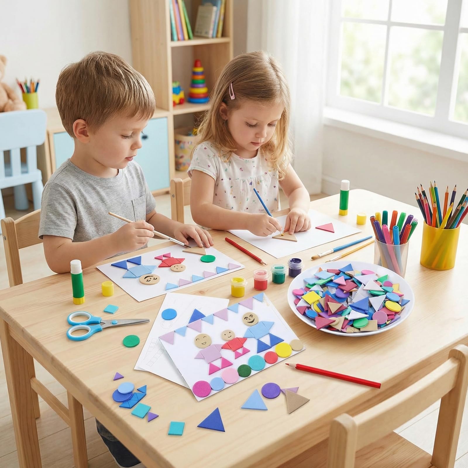 1250 Pegatinas De Goma EVA Adhesivas, Formas Geométricas Y Colores Pastel, Para Manualidades Y Scrapbooking
