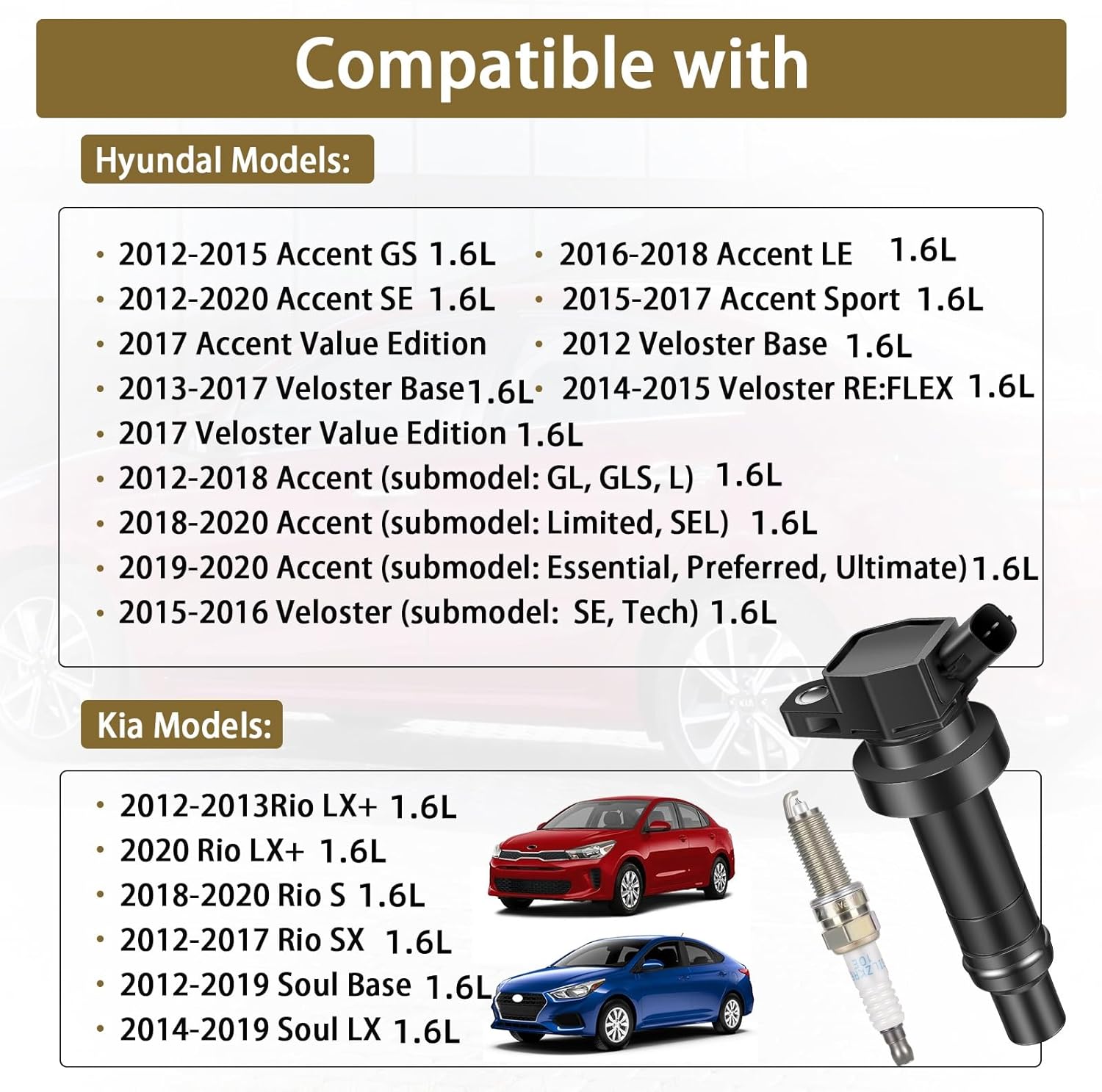 Set of 4 Ignition Coil UF652 & Iridium Spark Plug 93815 Compatible With Hyundai Accent 2012-2020, Veloster 2012-2017, Kia Rio 2012-2020, Kia Soul 2012-2019, 1.6L, OE Replace# 273012B100 C1803 5C1860
