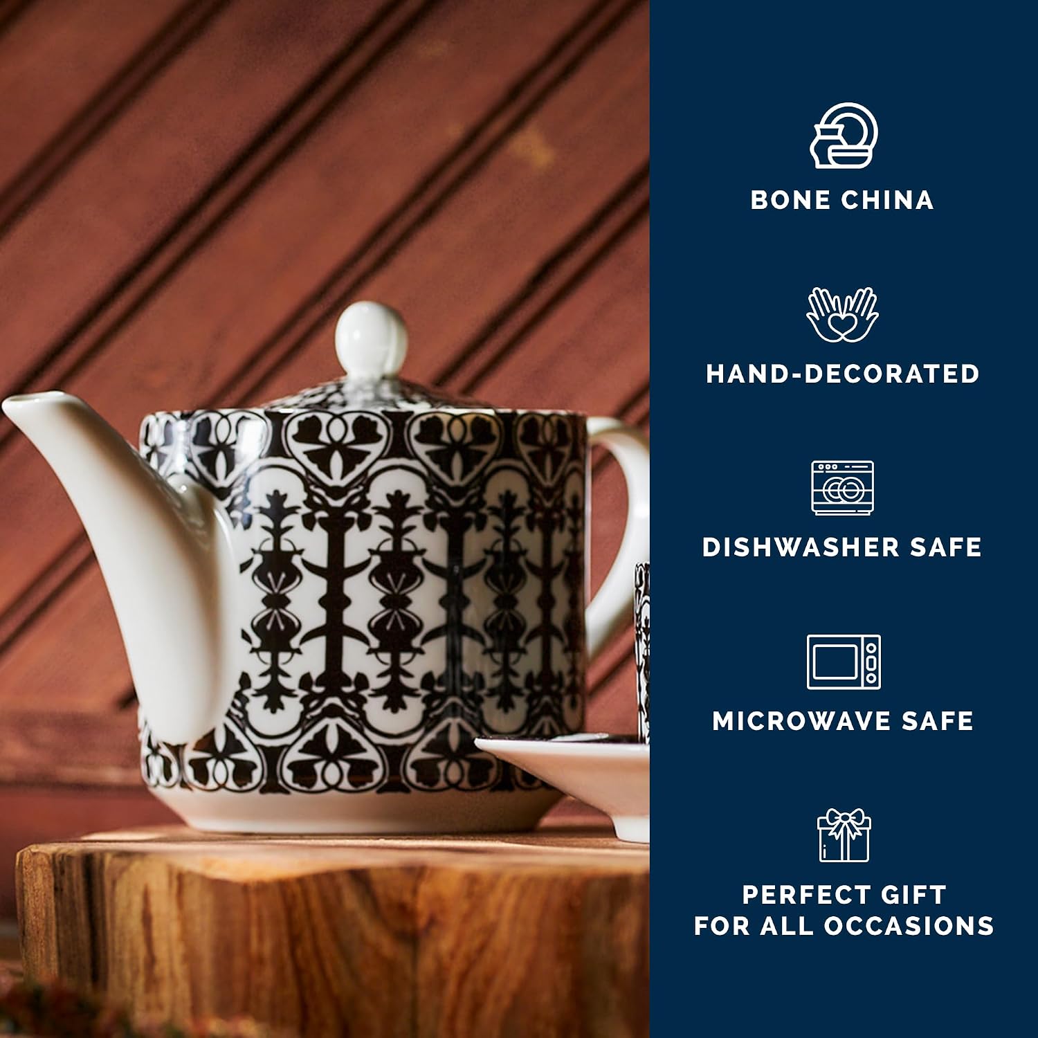 Caskata Casablanca Petite Teapot | Bone China Black Teapot for Entertaining or Everyday | Perfect for Wedding, Birthday, Christmas & Holiday Gifts | 24 oz