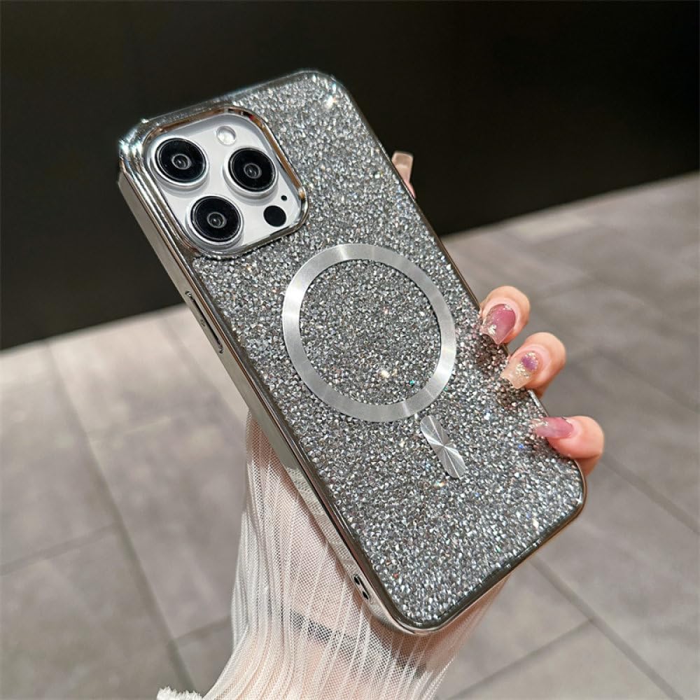Coque de téléphone magnétique de luxe paillettes diamant argent iPhone 12 - 6