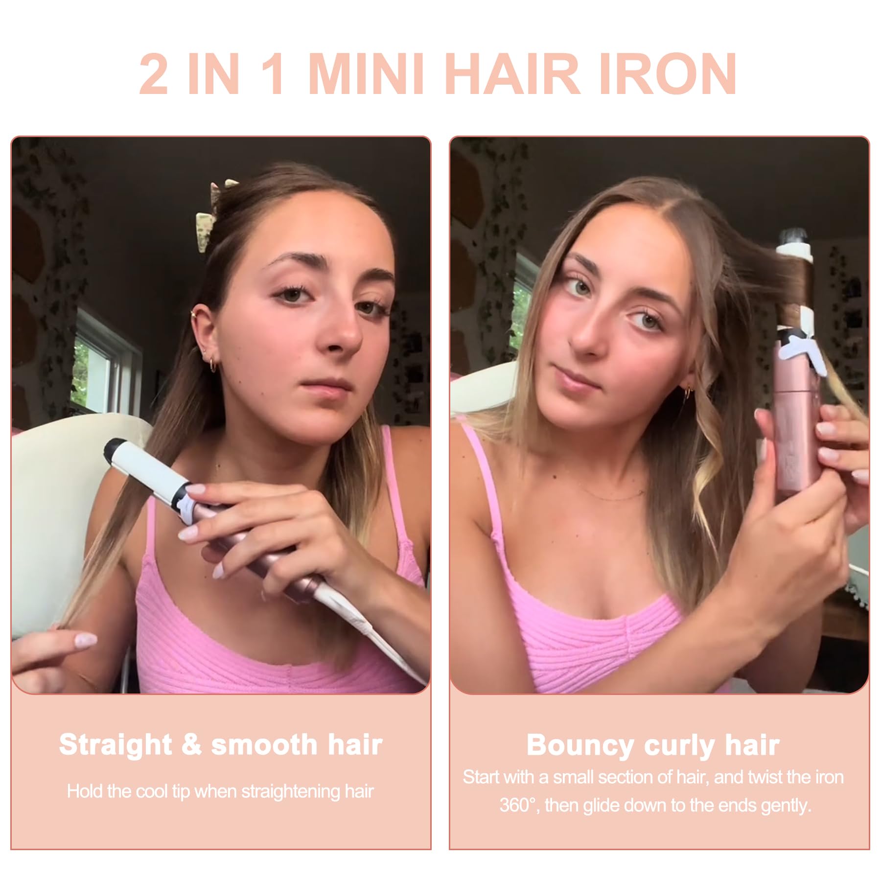 Mini plancha para el cabello, plancha de pelo 2 en 1 y rizador de 1 pulgada, plancha plana de doble voltaje, herramientas de peinado portátil, para viajes, no inalámbrica 5