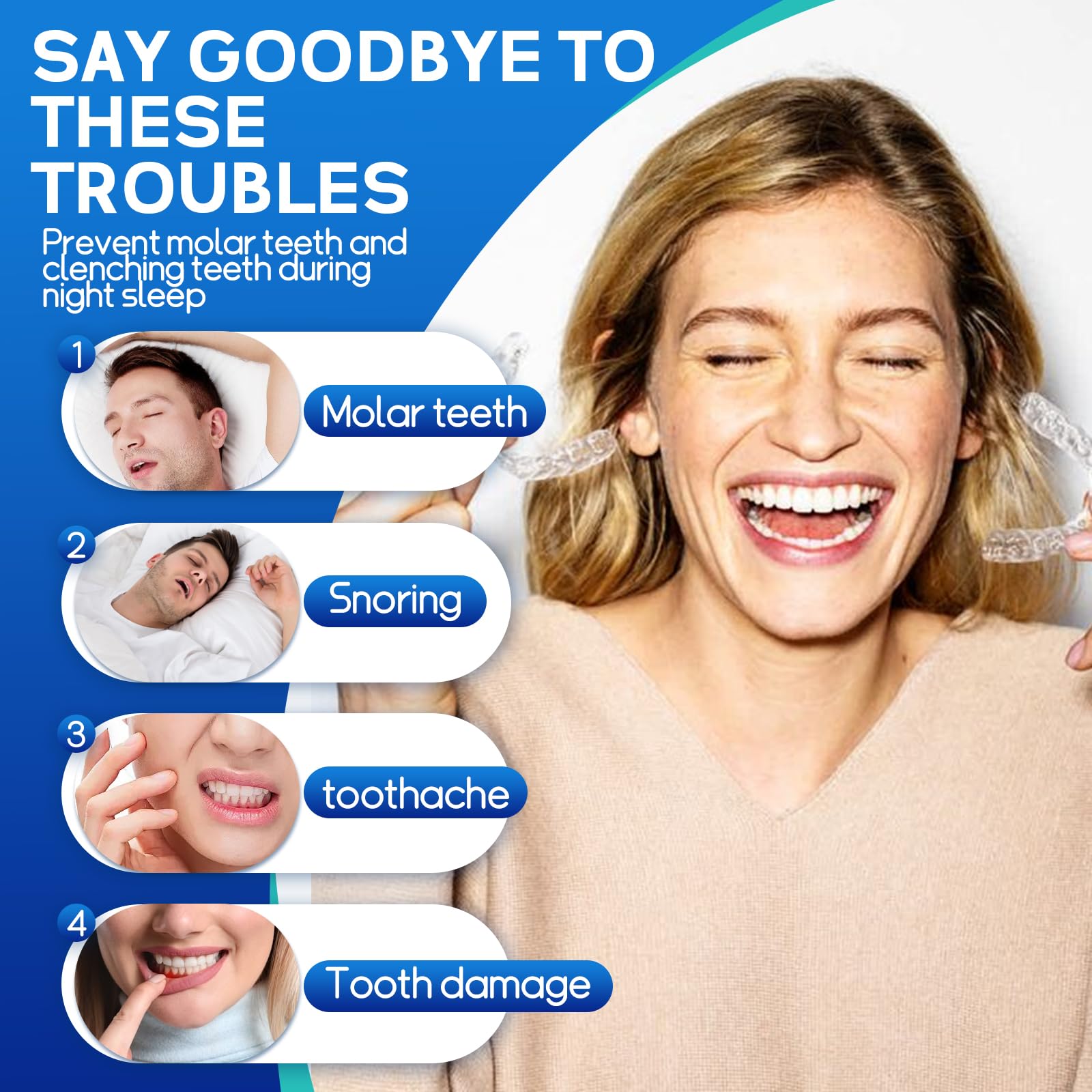 4 Piezas Férula Dental, Protector Bucal Nocturno, Protector Bucal para el Bruxismo, 2 Tamaños Incluidos, Mejorar la calidad del sueño, Fácil de usar, Adecuado Para hombres y mujeres - 4