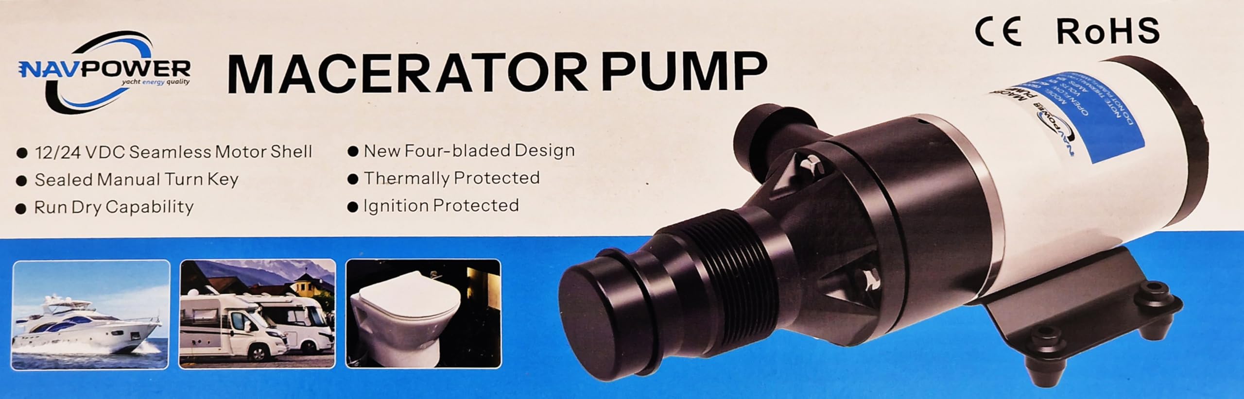 NAVPOWER Bomba Maceradora 12V para WC - Descarga rápida, trituración de residuos, ideal para embarcaciones, autocaravanas y aplicaciones marinas