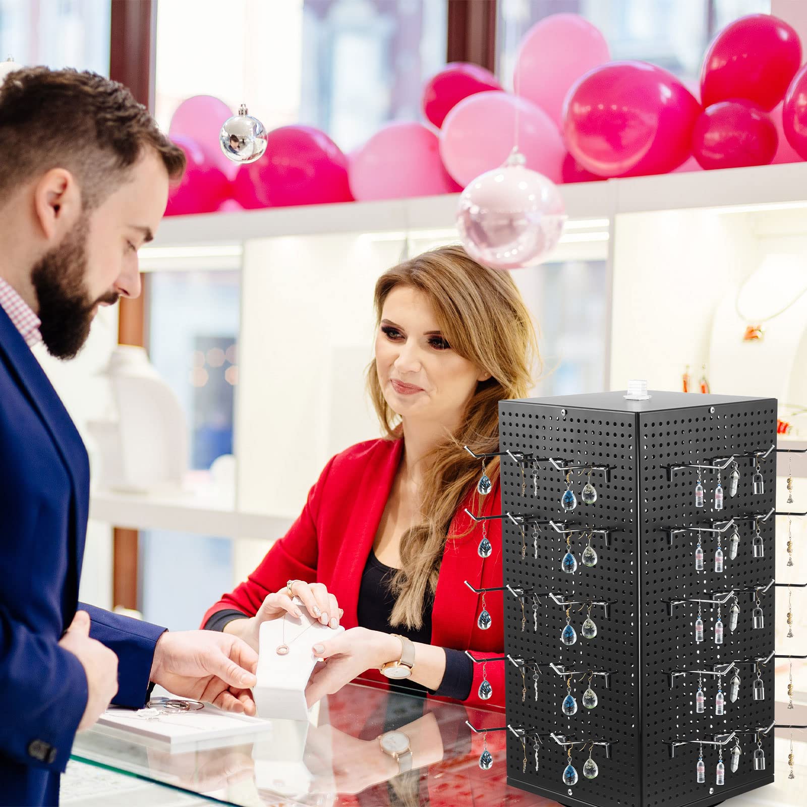 Geelin Stecktafel-Display mit 50 Stecktafel-Haken, 24,8 x 24,8 x 50,5 cm, drehbarer Display-Ständer für Bastelarbeiten, Stecktafel-Organizer mit Haken für Schmuckorganisation, Einzelhandel (schwarz)