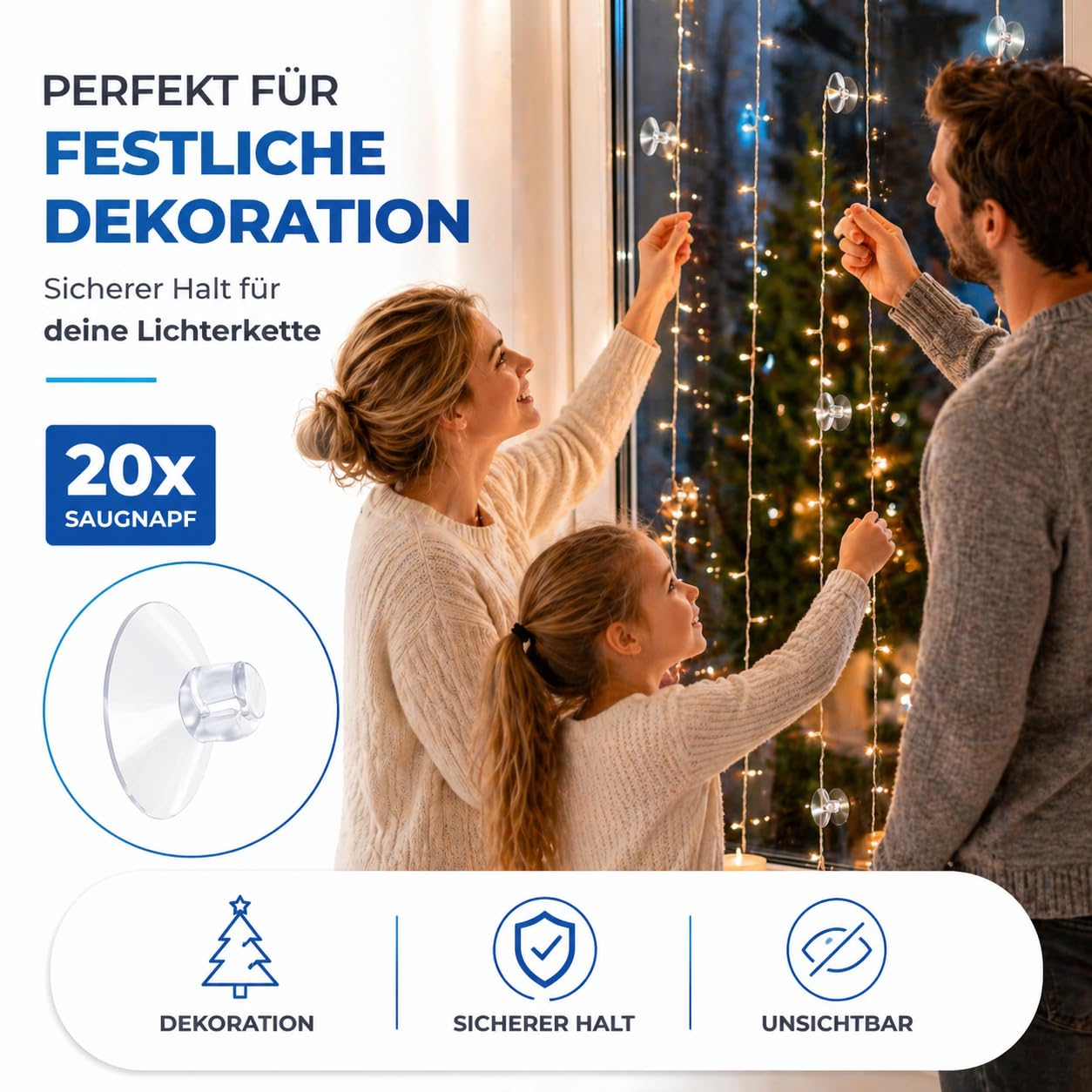 MERRYXMAS Zestaw 20 przyssawek do łańcuchów świetlnych, haczyki z przyssawką do okien i okien, haczyki mocujące