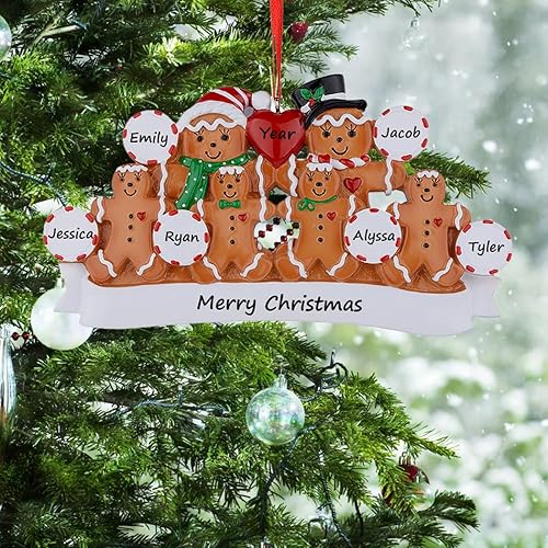 Miniatura 1 de Adorno de Navidad familiar 2024  Adorno personalizado de familia de 6 de pan de jengibre  Adorno navideño nostálgico de la familia de pan de