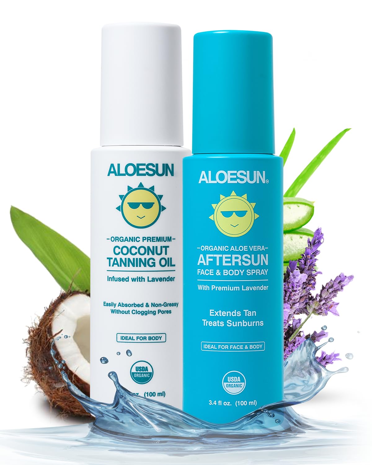 Premium Tanning Travel Size Bundle - Including Organic Coconut Tanning Oil and Organic AFTERSUN Spray