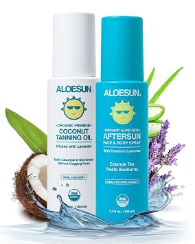 Premium Tanning Travel Size Bundle - Including Organic Coconut Tanning Oil and Organic AFTERSUN Spray