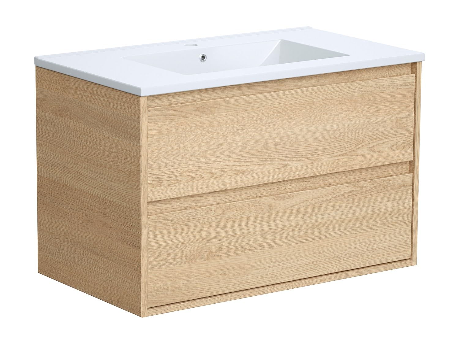 - Muebles colgantes para baño con lavabo empotrado - Chapa de roble - 80 cm - MILIPAM
