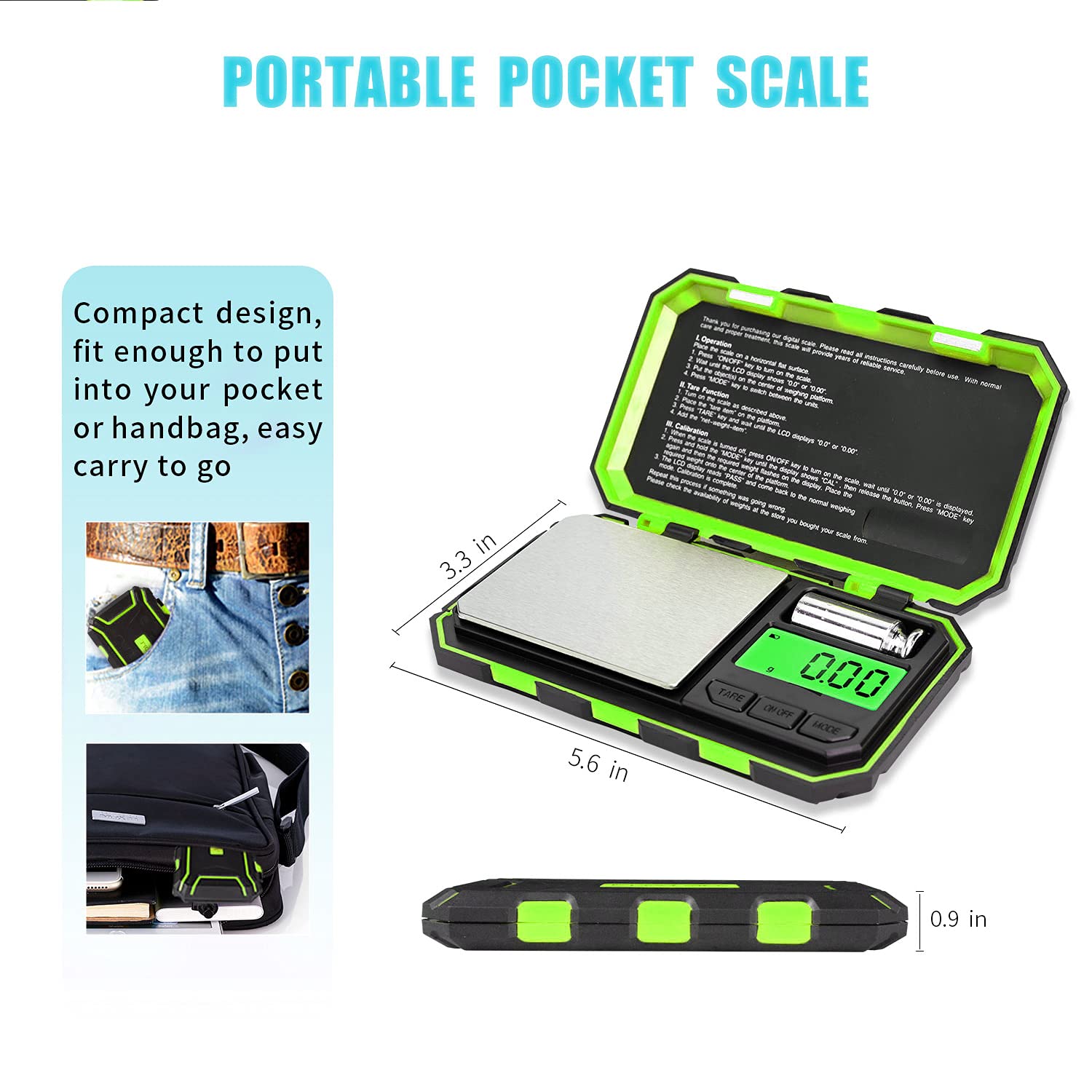 Fuzion Balance numérique de poche, 500 g x 0,01 g, 6 modes de conversion avec écran LCD, tare pour herbes, aliments, bijoux, médicaments (pile incluse)