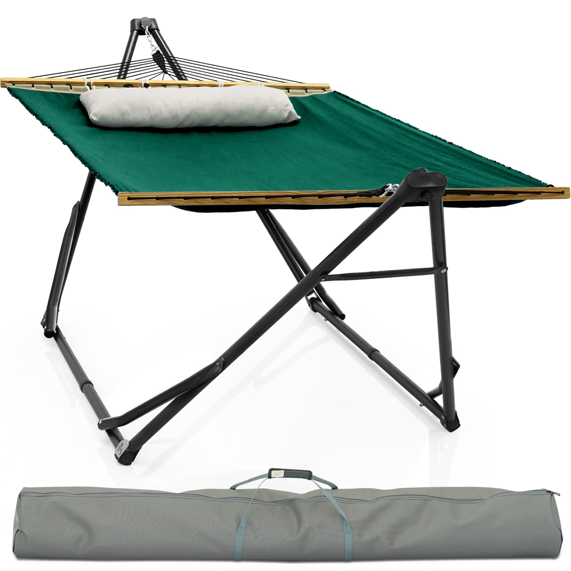 Tranquillo Unity Canvas Hammock with Stand, Family Size, Emerald Green
