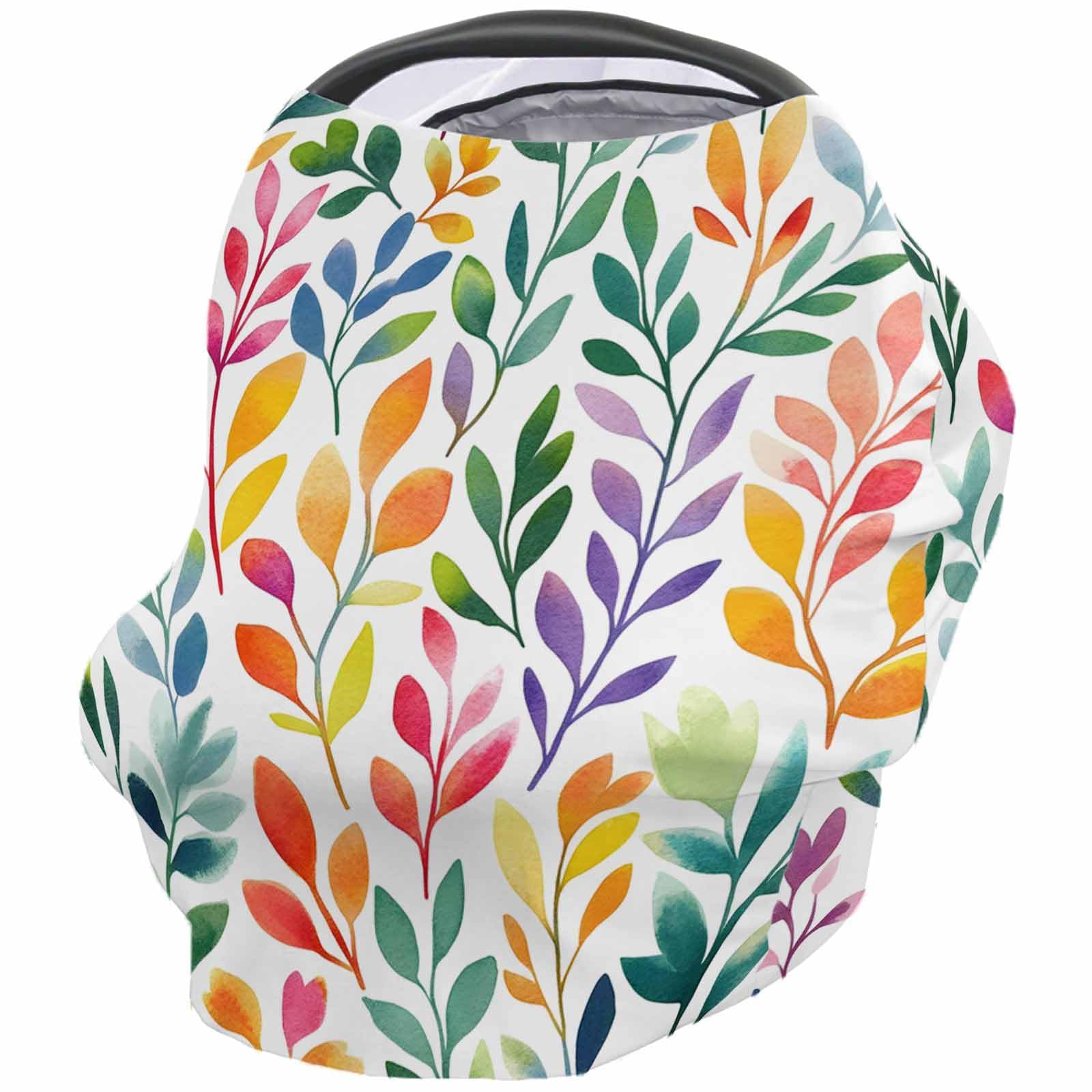 Nursing Cover for Breastfeeding Scarf, Colorful Leaves Branch Baby Car Covers Super Soft Multi Use for Canopy Shopping Cart Cover Blanket Stroller Cover
