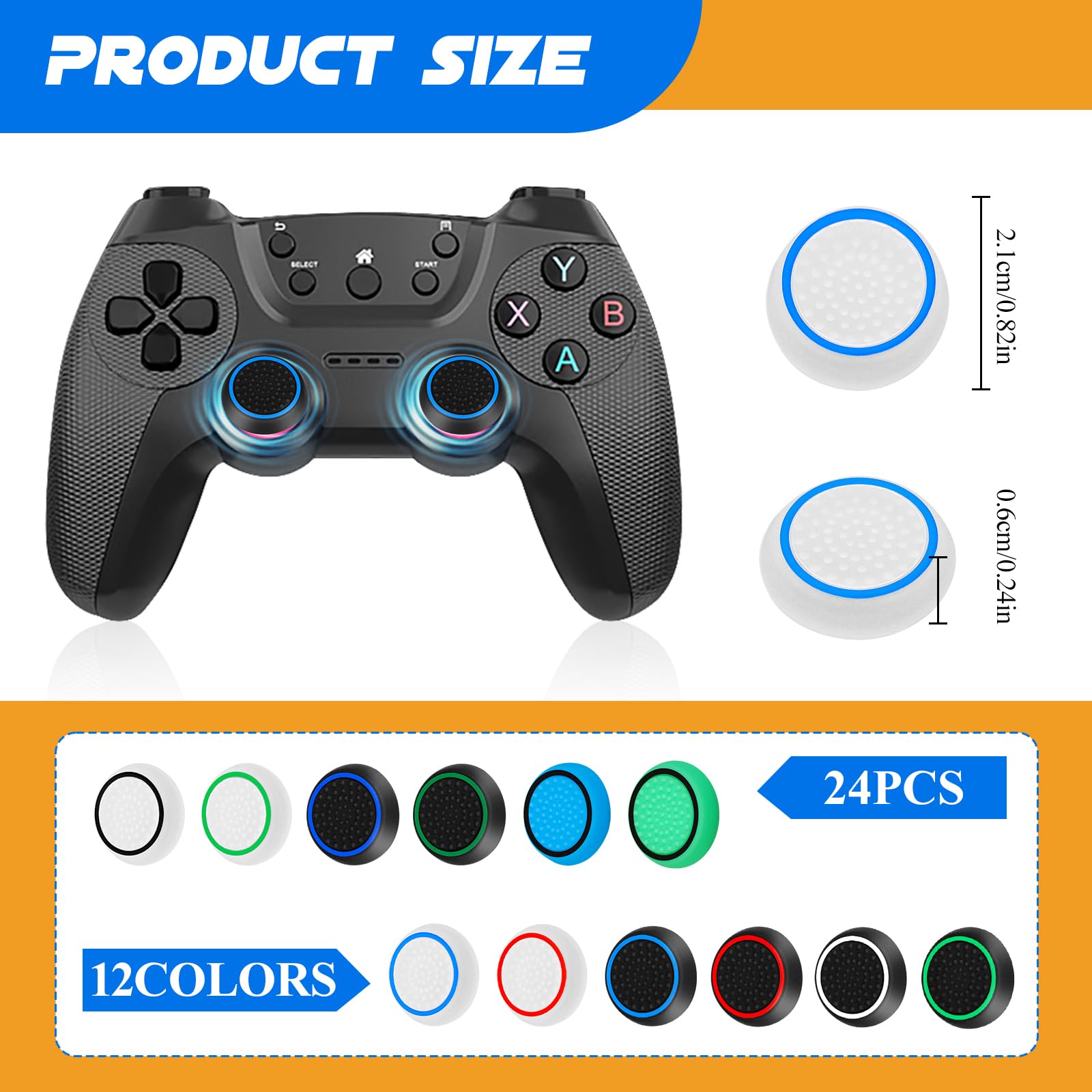 AXFEE Thumbstick Kappen, 24 Stück Convex Thumb Grip Caps Set, Thumbstick Caps Grip, Silikon Joystick Schutz Aufsätze, Gaming Zubehör Controller Zubehör für PS5 PS4 Xbox One Series X/S (12 Farben)