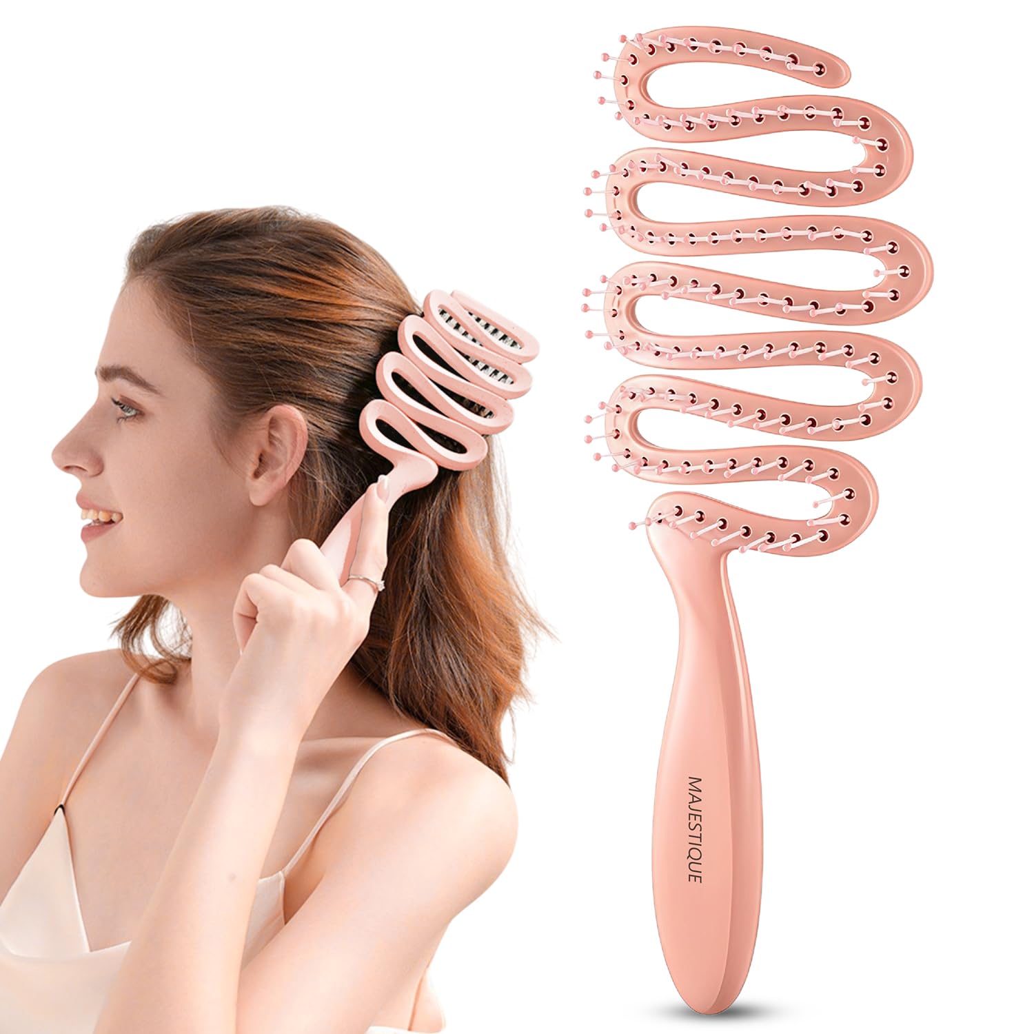 MAJESTIQUE Scalp Massager Hair Brush for Women & Men | Zigzag Flexible Design with Soft Round Bristles | Detangling, Relaxing Head Massage Brush for Hair Growth & Stress Relief | Wet & Dry Use. 1Pc/Multicolor-image-14