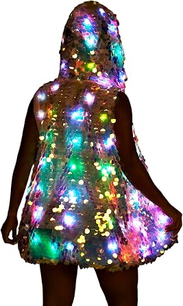 LED Light up Sequin Jacket for Women Flash Sparkly Vest Led Rave Costume Festival Outfits