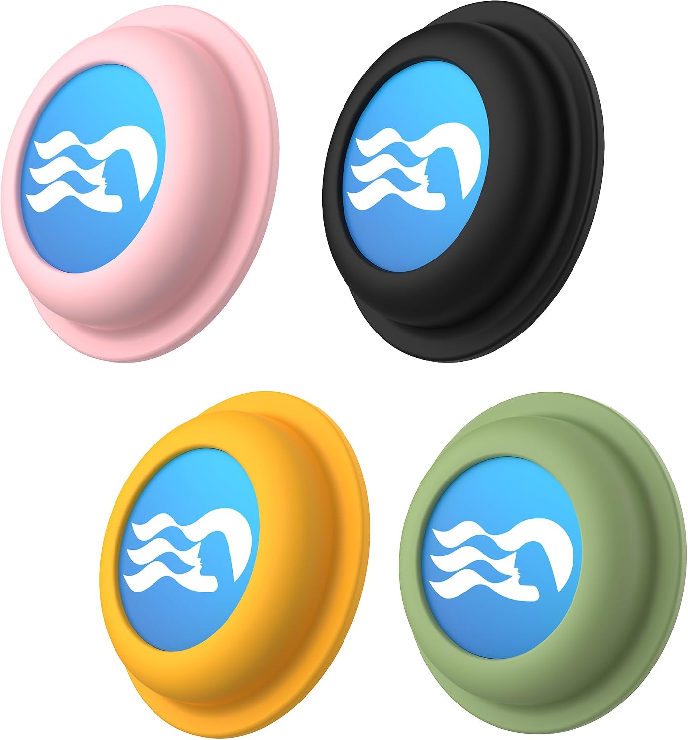 [4-Pack] Princess Cruises Medallion Holder or iPhone, Android Devices & AirTag Holder Sticker Adhesive Mount, Safe and Durable,Silicone Accessoies for Princess Cruises Line (Black/Green/Pink/Yellow)