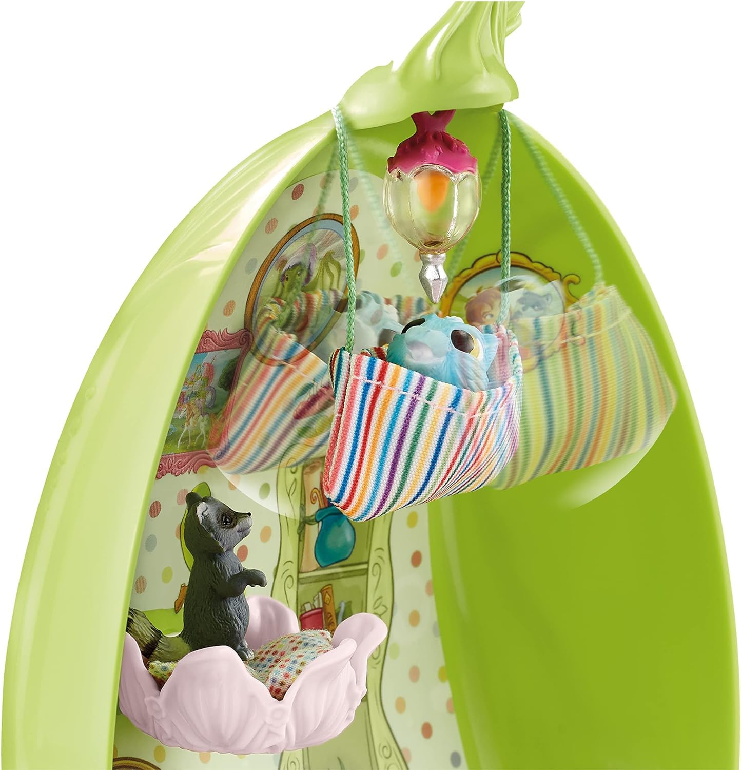 schleich BAYALA | Asilo magico di Marween 42520 | set con l’elfa Marween, 2 cuccioli di drago, gattino alato e procione | fiore richiudibile e trasportabile con accessori | dai 5 anni in su | 19 pezzi