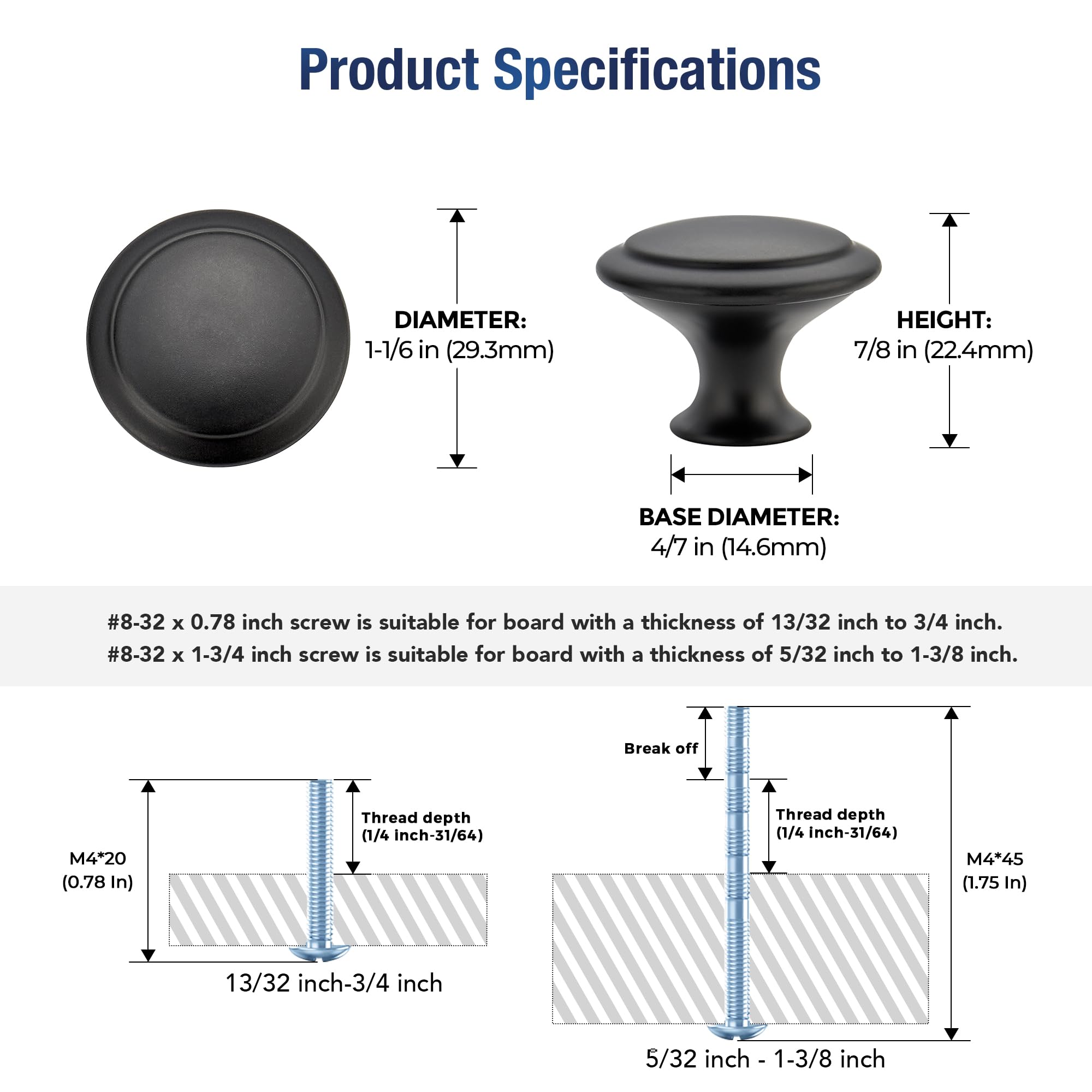 Matte Black Cabinet Drawer Hardware,30mm Kitchen Cabinet Knobs,10 Pack — Amazon image 3