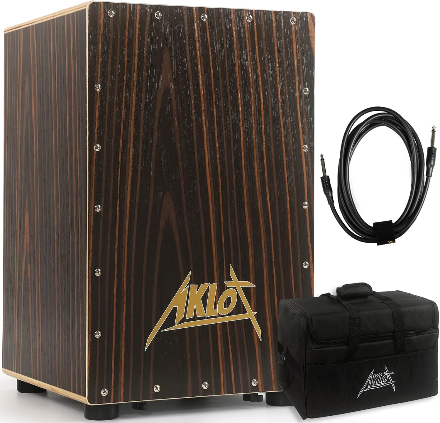 AKLOT Electric Cajon,Ebony African Blackwood 12 * 12 * 18 inch Box Drum Full Size Percussion Pickup Cajons with Snares and Electronics for Amp - Image 1 of 7