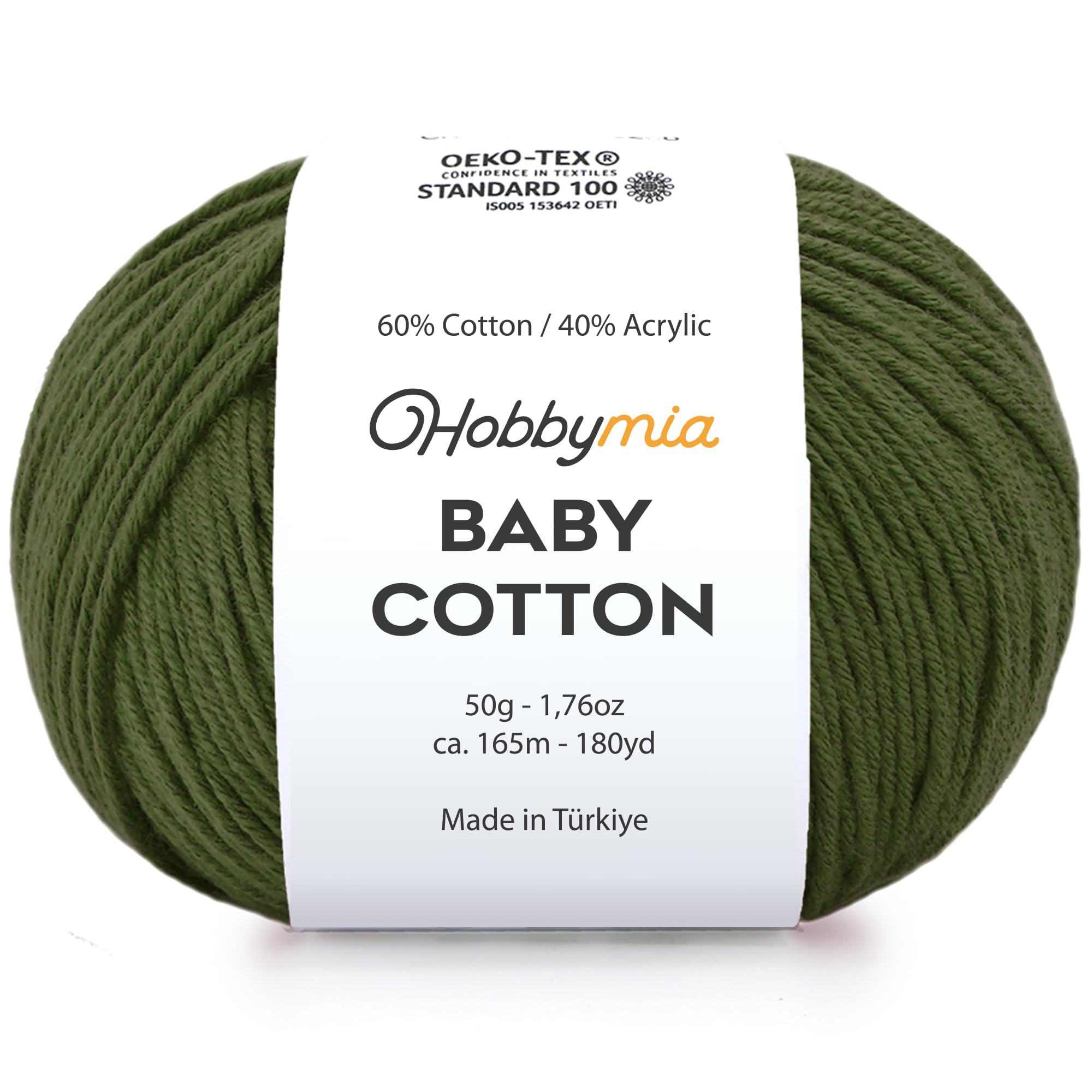 HobbyMia Baby Cotton Yarn for Crocheting - 50g / 180yds - (2) Fine, Sport Weight Yarn - Soft Amigurumi Yarn for Crochet Thread - 60% Cotton & 40%