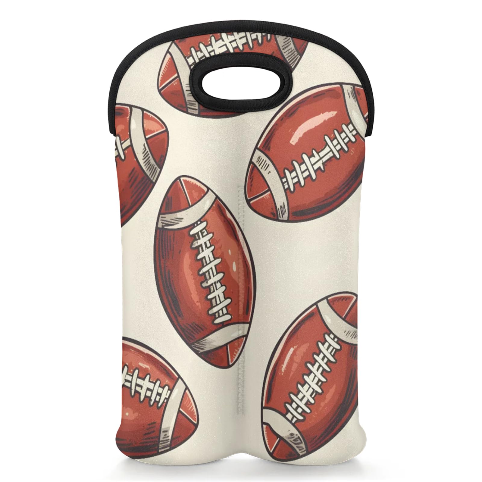GzLeyigou 2 Bottles American Footballs Wine Bag Sleeve Totes Neoprene Protective Wine Carrier Bag for Wine,Water, Champagne, Beer, Baby Bottles,Gift 14.5 x 10 Inches