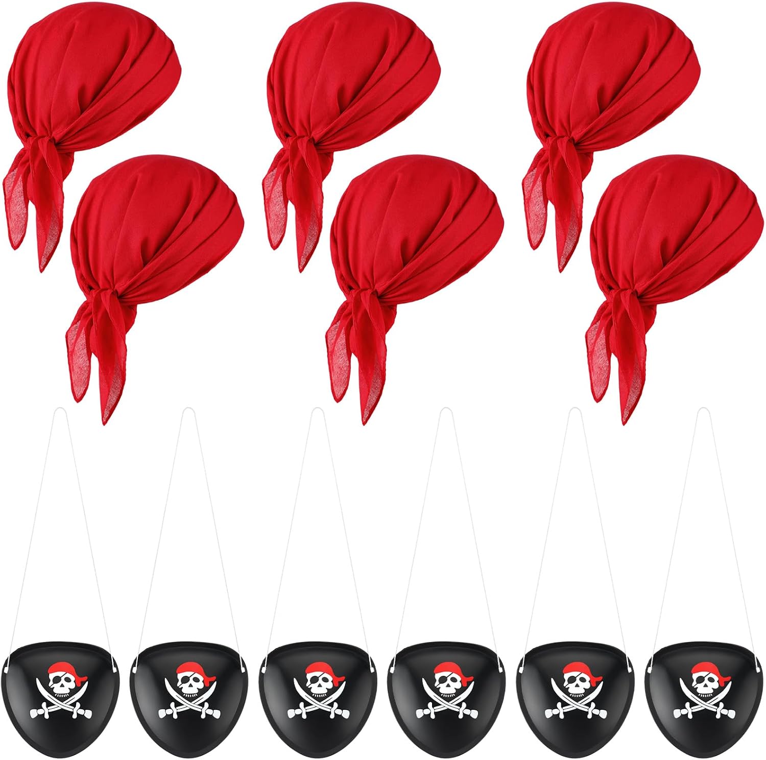 Bencailor 12 Pcs Halloween Pirate Head Scarf Costume Accessories Pirate Bandana Eye Patch Party Supplies for Cosplay (Red)