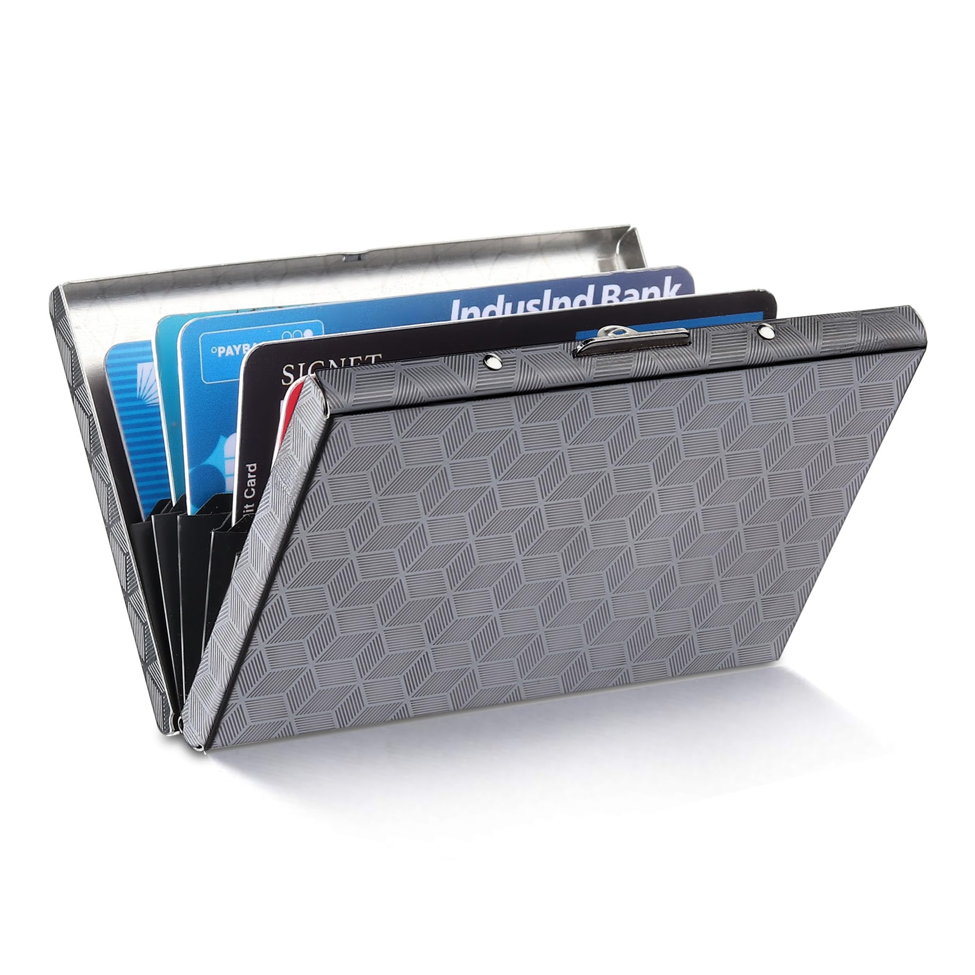 Stealodeal Illusion Black Stainless Steel Front Credit/Debit RFID Blocking 6 Card Holder-image-1