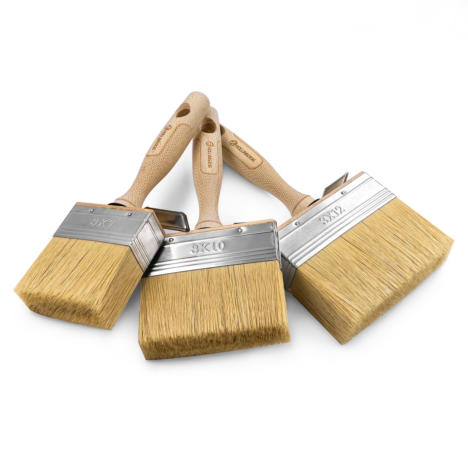 ROLLINGDOG Fence Block Paint Brush - Decking Paint Brush with Wood Handle for Wall, Wood, Limewash Paint Brush(70mm 100mm 120mm) 3PCS