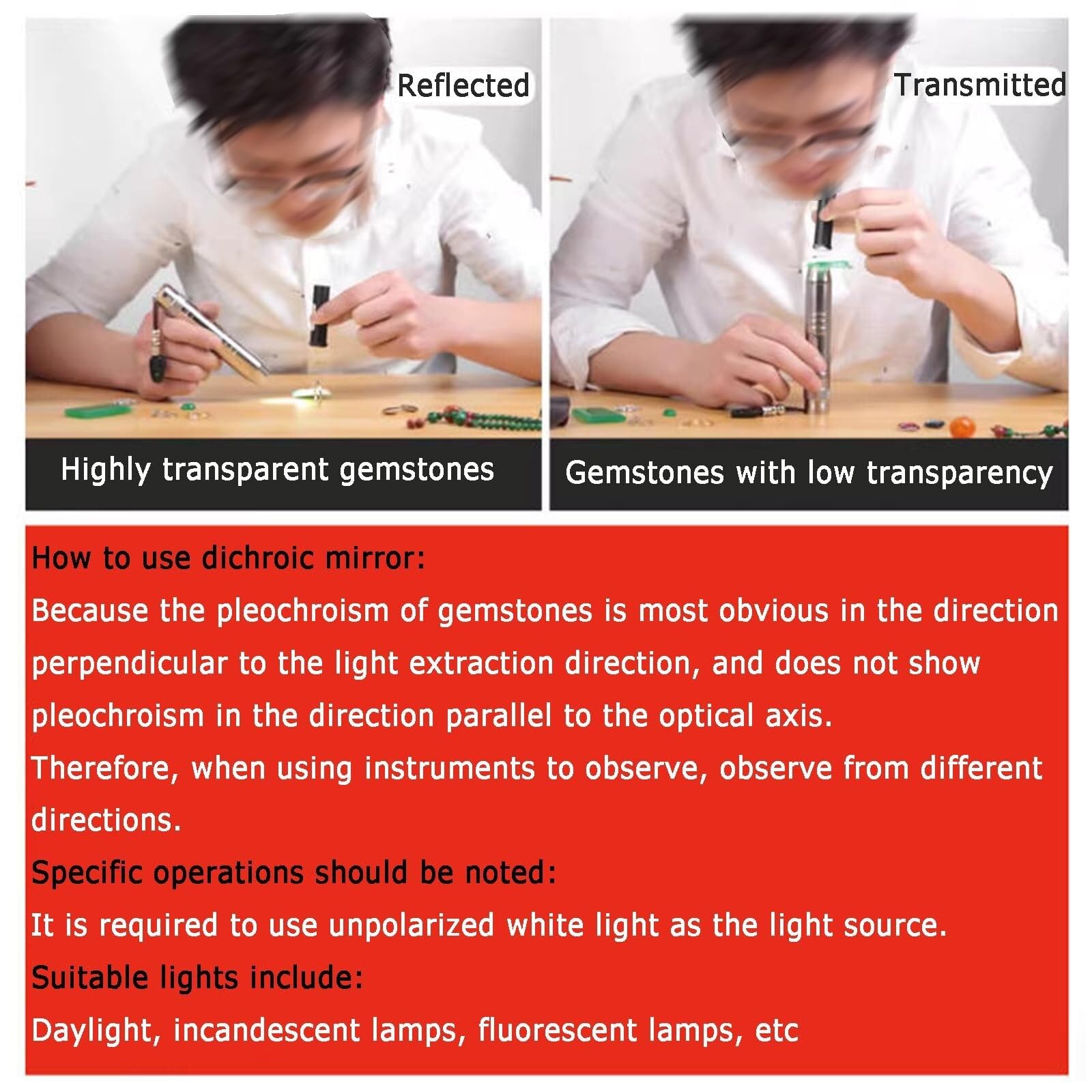 Dichroskop Edelstein Testwerkzeug Tragbarer Calcit mit verstellbarem Ständer & drehbarer Schale für Pleochroismus Analyse Reflexion/Durchlichttester