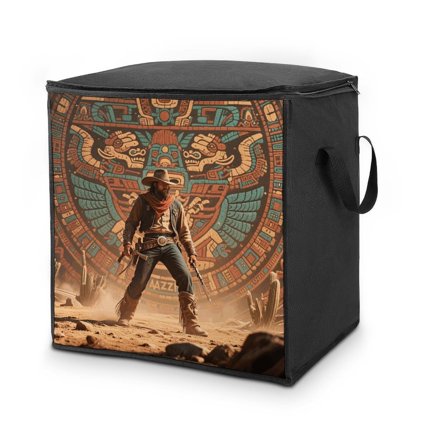 Aztec Western Storage Bag with Zippers And Handle Extra Large Bedding Comforter Storage Bag Foldable Blanket Storage Bags Fabric Moving Bags for Closet Organizer (70L)