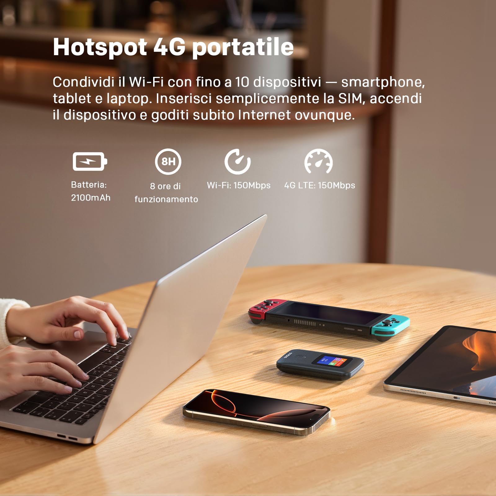 STRONG 4GMIFI150CD Saponetta WiFi con SIM, CAT4 150 Mbps | Display a Colori, Hotspot WiFi per Viaggi e Lavoro Mobile, Condivide 4G con 10 Dispositivi, Batteria 2100 mAh & USB-C