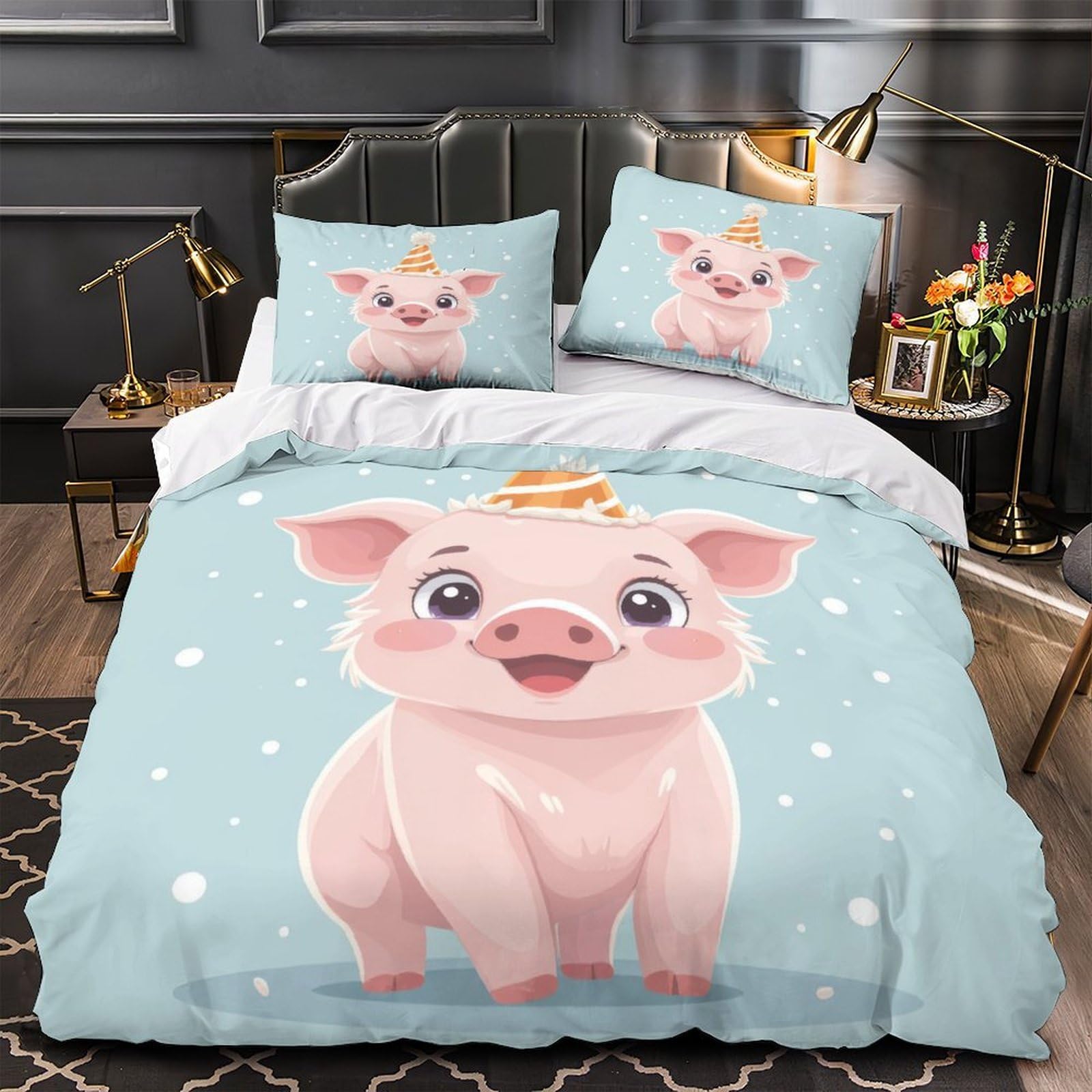 Housse de couette respirante animaux mignons lit king 220x240 fermeture éclair