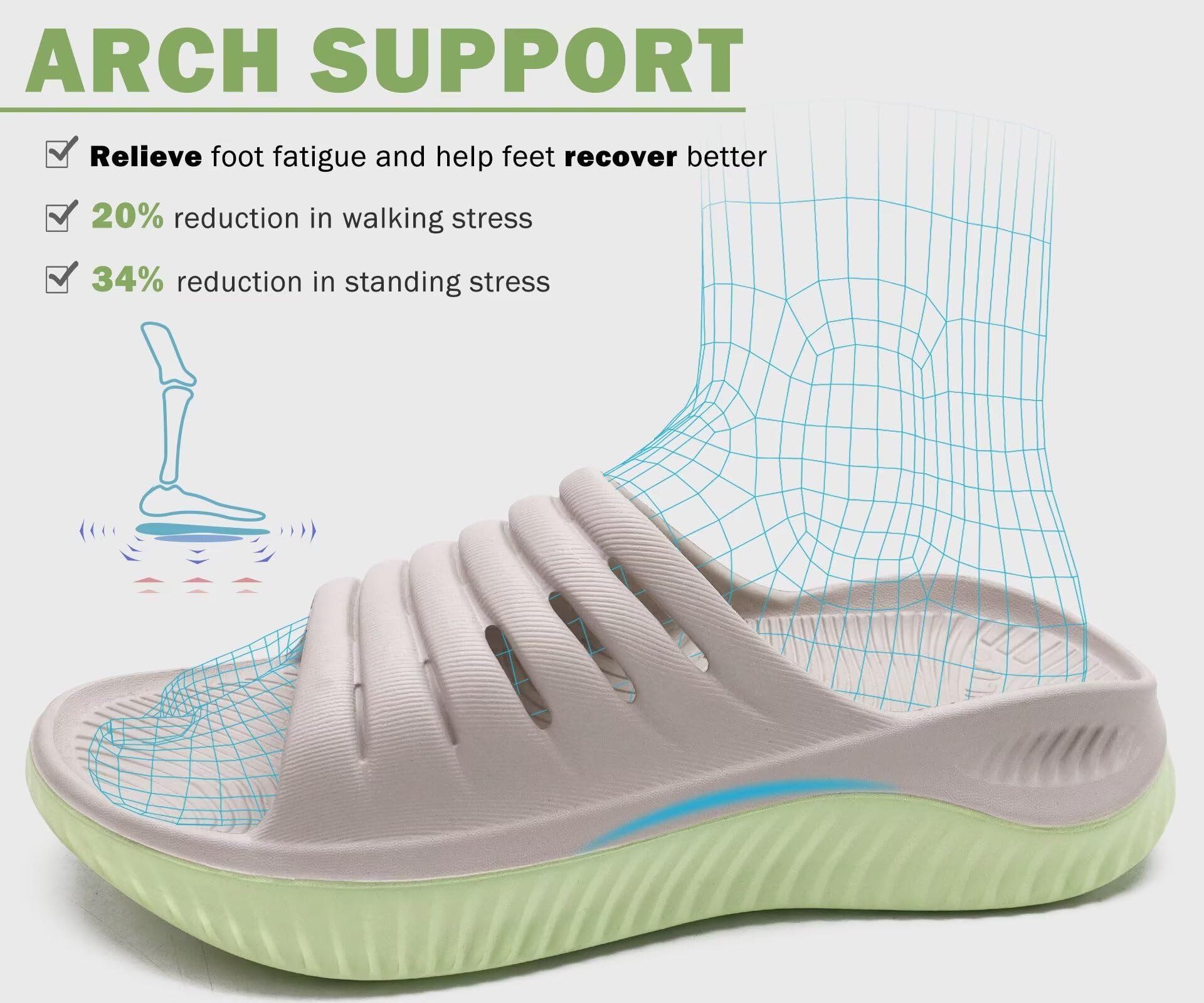 KuaiLu Recovery Sandalen Damen mit Bequeme Plantarfasziitis Frauen Leicht Sport Schlappen Orthopädische Reduziert die Belastung von Füße, Gelenken für Rücken
