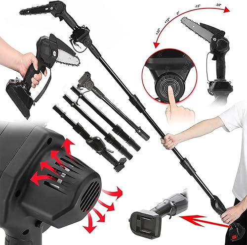 Miniatura 5 de Sierra de poste eléctrica de 21.7-88.6in ajustable 2 en 1 sierra de poste inalámbrica y mini motosierra recortadora de árbol con cargador y sierras